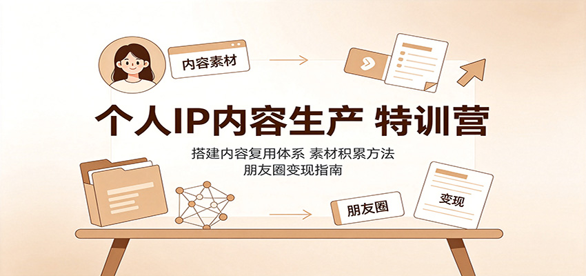 个人IP内容生产特训营:搭建内容复用体系,素材积累方法,朋友圈变现指南网创吧-网创项目资源站-副业项目-创业项目-搞钱项目网创吧