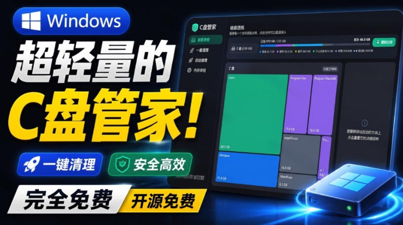 Windows超轻量的C盘管家!超级有特点,支持磁盘分析及清理提醒,2M大小体积,完全免费C盘管家网创吧-网创项目资源站-副业项目-创业项目-搞钱项目网创吧