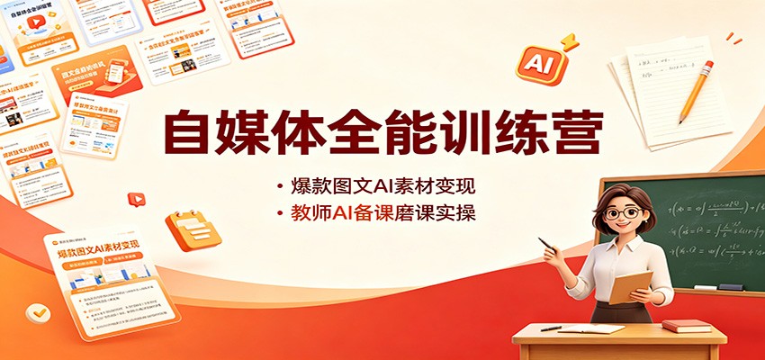 自媒体全能训练营:爆款图文AI素材变现,教师AI备课磨课实操网创吧-网创项目资源站-副业项目-创业项目-搞钱项目网创吧