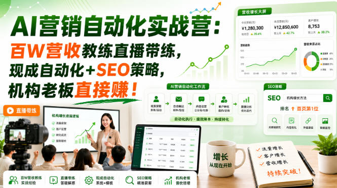 AI营销自动化实战营：百W营收教练直播带练，现成自动化+SEO策略，机构老板直接賺！【原创双语字幕】网创吧-网创项目资源站-副业项目-创业项目-搞钱项目网创吧