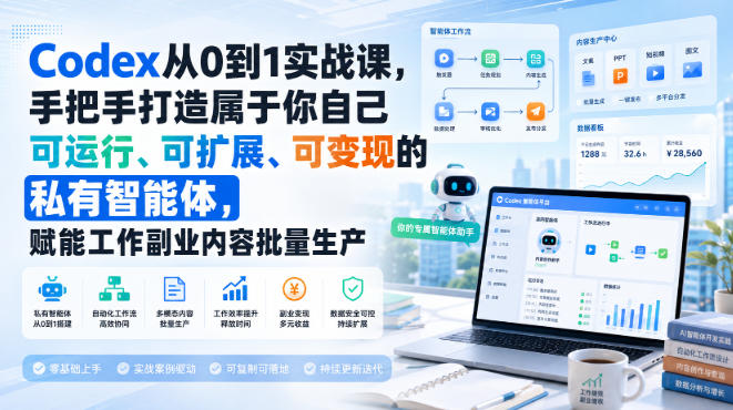 Codex从0到1实战课，手把手打造属于你自己可运行、可扩展、可变现的私有智能体，赋能工作副业内容批量生产网创吧-网创项目资源站-副业项目-创业项目-搞钱项目网创吧