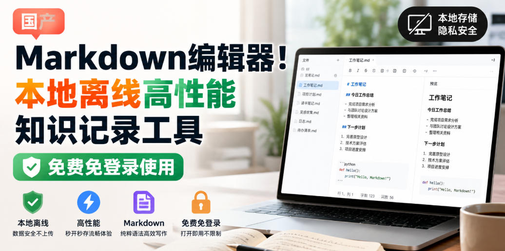 国产Markdown编辑器!本地离线高性能知识记录工具,免费免登录使用网创吧-网创项目资源站-副业项目-创业项目-搞钱项目网创吧