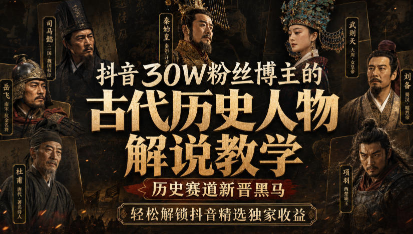 抖音30W粉丝博主的古代历史人物解说教学,历史赛道新晋黑马,轻松解锁抖音精选独家收益网创吧-网创项目资源站-副业项目-创业项目-搞钱项目网创吧