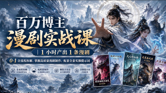 百万博主漫剧实战课｜1小时产出1条漫剧，0‑1全流程拆解，掌握高质量漫剧制作，配套全套实操提示词网创吧-网创项目资源站-副业项目-创业项目-搞钱项目网创吧