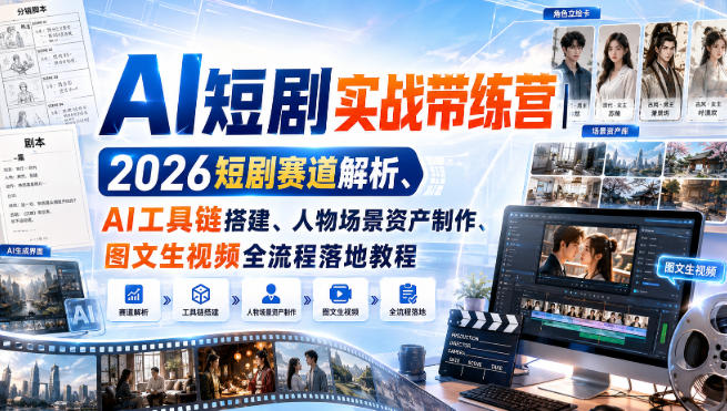 AI短剧实战带练营|2026短剧赛道解析、AI工具链搭建、人物场景资产制作、图文生视频全流程落地教程网创吧-网创项目资源站-副业项目-创业项目-搞钱项目网创吧