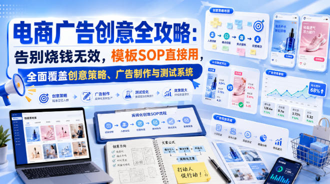 电商广告创意全攻略：告别烧钱无效，模板SOP直接用，全面覆盖创意策略、广告制作与测试系统【原创双语字幕】网创吧-网创项目资源站-副业项目-创业项目-搞钱项目网创吧