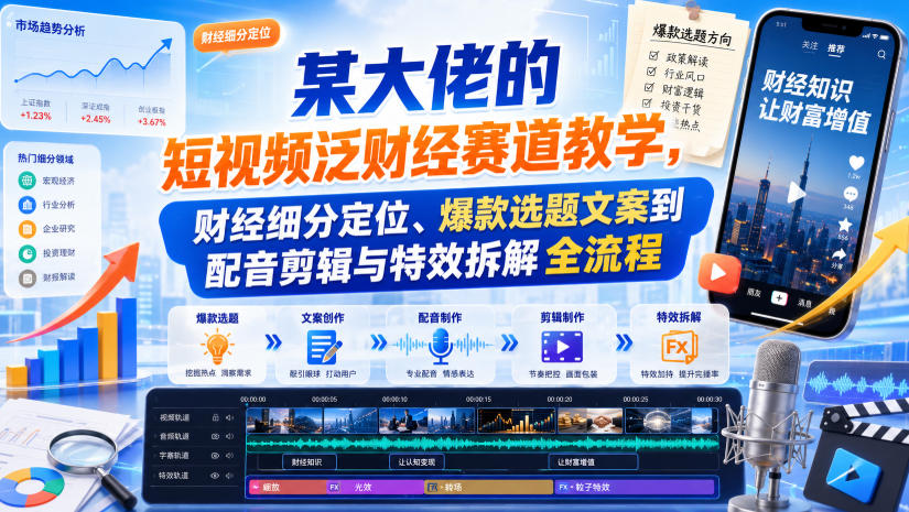 某大佬的短视频泛财经赛道教学，财经细分定位、爆款选题文案到配音剪辑与特效拆解全流程网创吧-网创项目资源站-副业项目-创业项目-搞钱项目网创吧