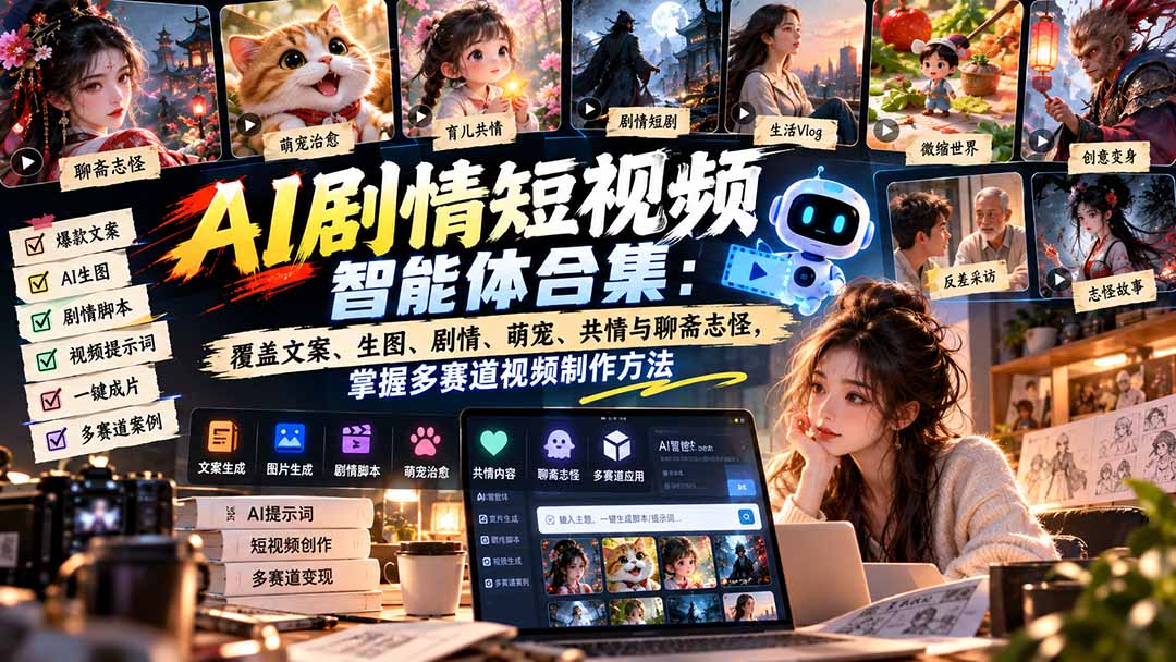 (20644期)【无水印】AI剧情短视频智能体合集:覆盖文案、生图、剧情、萌宠、共情与聊斋志怪,掌握多赛道视频制作方法网创吧-网创项目资源站-副业项目-创业项目-搞钱项目网创吧