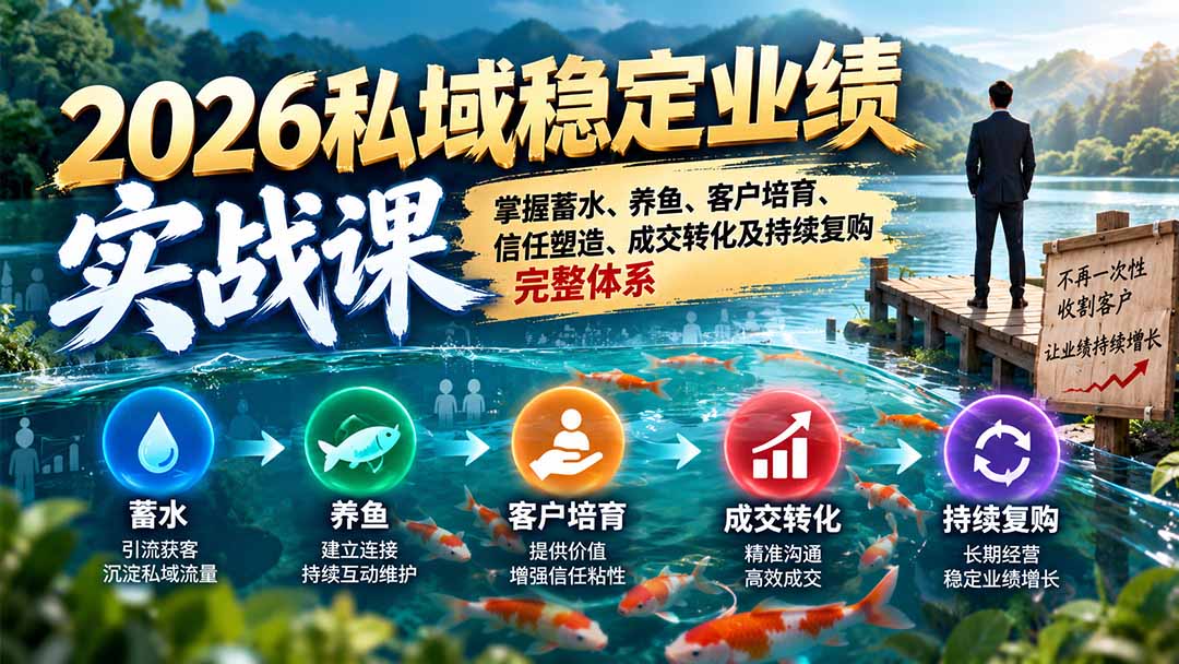 (20710期)2026私域稳定业绩实战课:掌握蓄水、养鱼、客户培育、信任塑造、成交转化及持续复购完整体系网创吧-网创项目资源站-副业项目-创业项目-搞钱项目网创吧