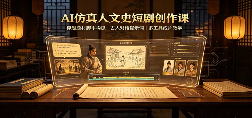 AI仿真人文史短剧创作课:穿越题材脚本构思,古人对话提示词,多工具成片教学网创吧-网创项目资源站-副业项目-创业项目-搞钱项目网创吧
