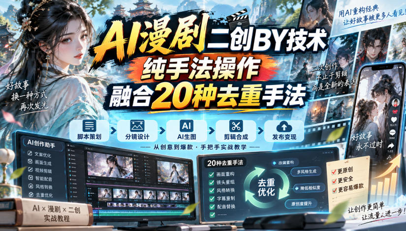 AI漫剧二创搬运技术,纯手法操作,融合20种去重手法网创吧-网创项目资源站-副业项目-创业项目-搞钱项目网创吧