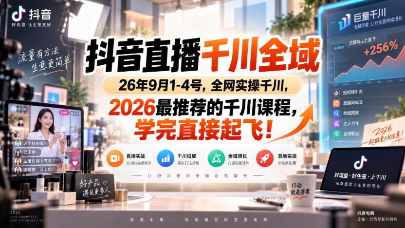 抖音直播千川全域26年9月1-4号,全网实操千川,2026最推荐的千川课程,学完直接起飞!网创吧-网创项目资源站-副业项目-创业项目-搞钱项目网创吧