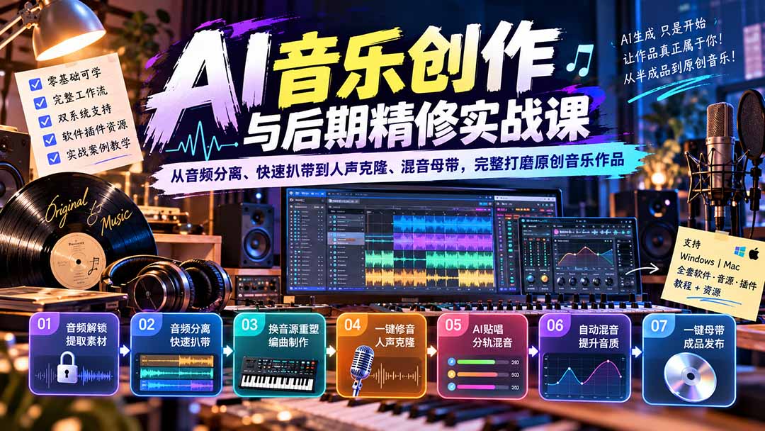 (20652期)AI音乐创作与后期精修实战课:从音频分离、快速扒带到人声克隆、混音母带,完整打磨原创音乐作品网创吧-网创项目资源站-副业项目-创业项目-搞钱项目网创吧