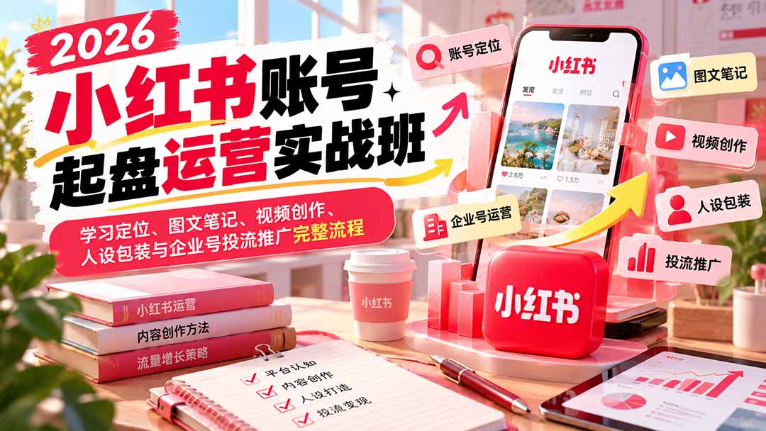 (20646期)2026小红书账号起盘运营实战班:学习定位、图文笔记、视频创作、人设包装与企业号投流推广完整流程网创吧-网创项目资源站-副业项目-创业项目-搞钱项目网创吧