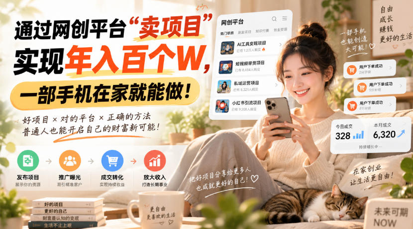 （20565期）通过网创平台“卖项目”实现年入百万，一部手机在家就能做！网创吧-网创项目资源站-副业项目-创业项目-搞钱项目网创吧