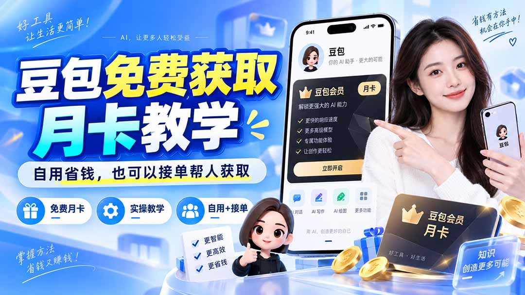 (20358期)豆包免费获取月卡教学,自用省钱,也可以接单帮人获取网创吧-网创项目资源站-副业项目-创业项目-搞钱项目网创吧