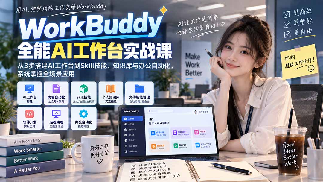(20403期)WorkBuddy全能AI工作台实战课:从3步搭建AI工作台到Skill技能、知识库与办公自动化,系统掌握全场景应用网创吧-网创项目资源站-副业项目-创业项目-搞钱项目网创吧