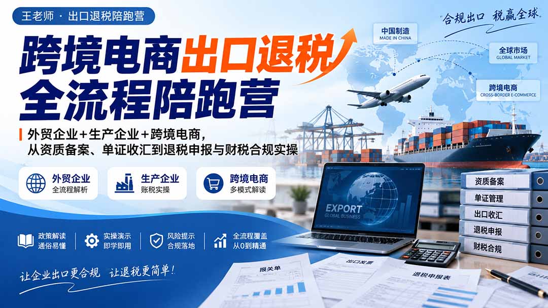 （20513期）跨境电商出口退税全流程陪跑营｜外贸企业+生产企业+跨境电商，从资质备案、单证收汇到退税申报与财税合规实操网创吧-网创项目资源站-副业项目-创业项目-搞钱项目网创吧