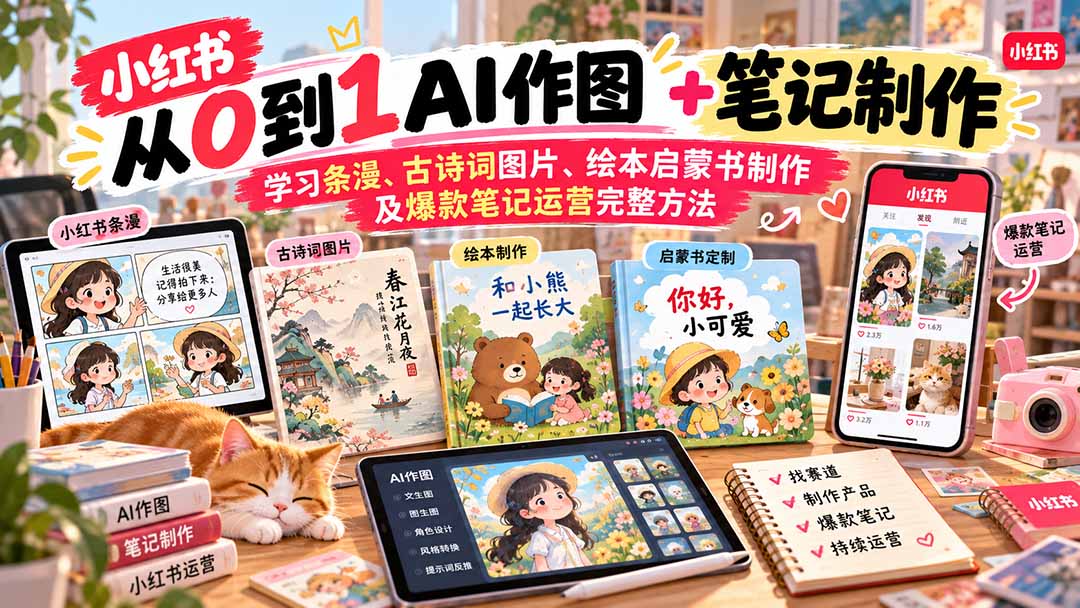 (20655期)2026小红书AI内容创作从0到1:学习条漫、古诗词图片、绘本启蒙书制作及爆款笔记运营完整方法网创吧-网创项目资源站-副业项目-创业项目-搞钱项目网创吧