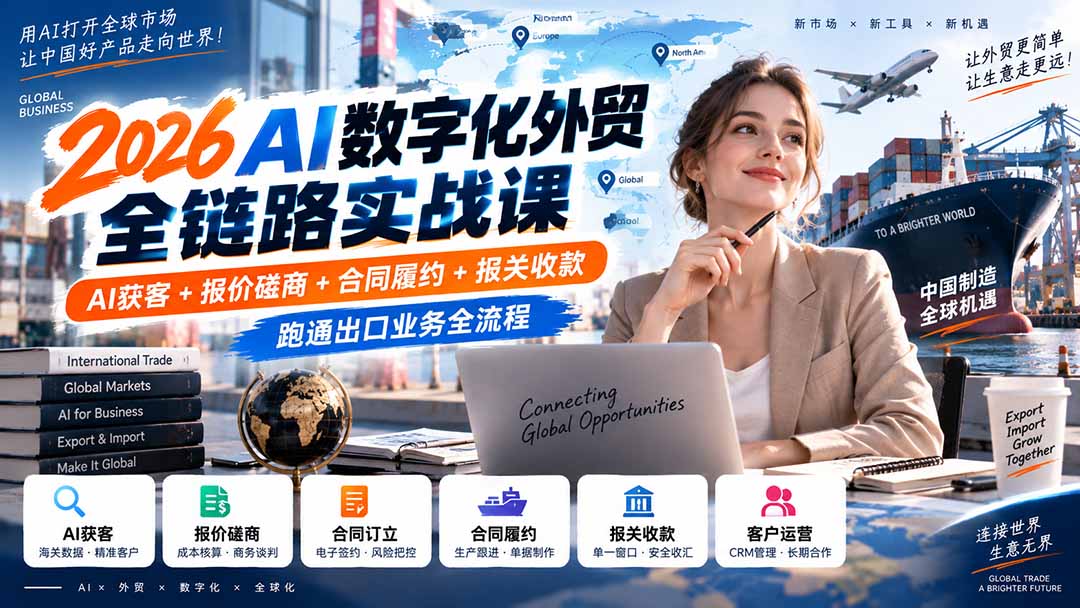 （20569期）2026AI数字化外贸全链路实战课：AI获客+报价磋商+合同履约+报关收款，跑通出口业务全流程网创吧-网创项目资源站-副业项目-创业项目-搞钱项目网创吧