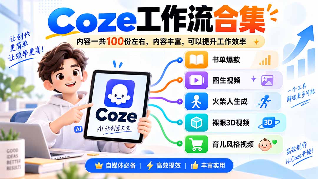 （20440期）Coze工作流合集，内容一共100份左右，内容丰富，可以提供工作效率网创吧-网创项目资源站-副业项目-创业项目-搞钱项目网创吧