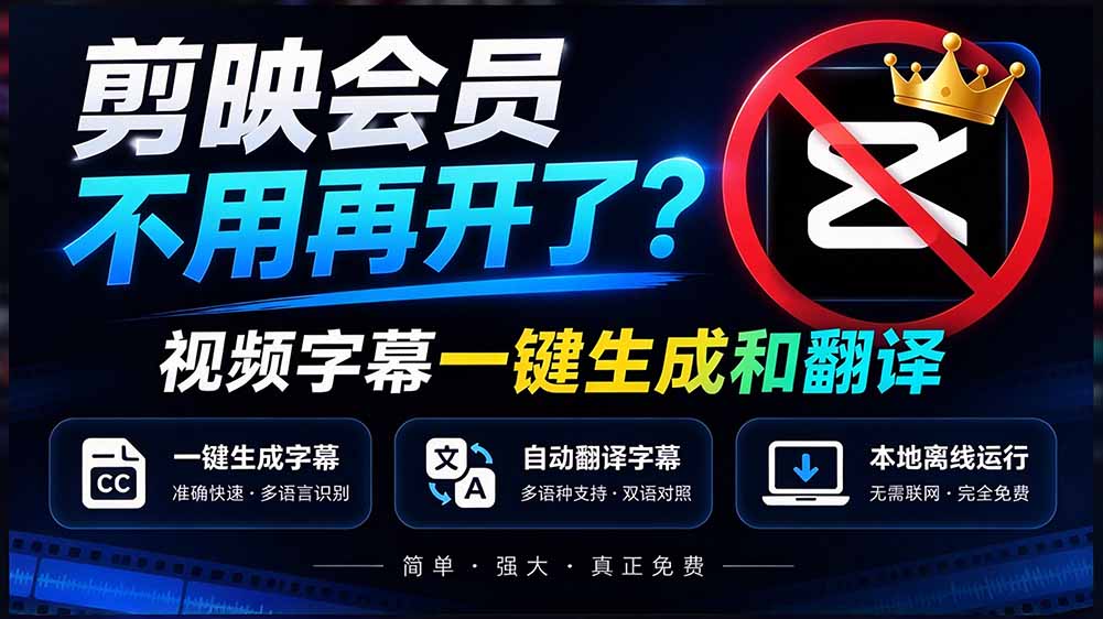 (20728期)剪映会员不用再开了?视频字幕一键生成加翻译,本地离线运行,完全免费,超快速高精度,字幕大师网创吧-网创项目资源站-副业项目-创业项目-搞钱项目网创吧