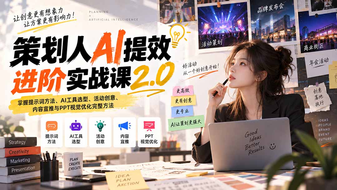 (20427期)策划人AI提效进阶实战课2.0:掌握提示词方法、AI工具选型、活动创意、内容宣推与PPT视觉优化完整方法网创吧-网创项目资源站-副业项目-创业项目-搞钱项目网创吧