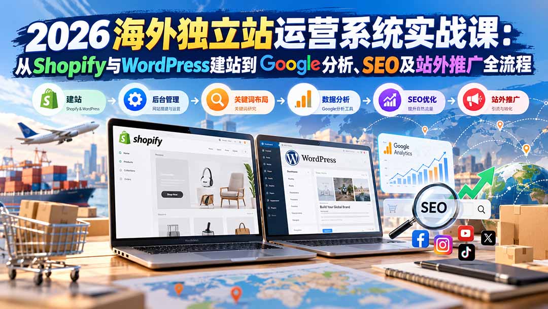 (20689期)2026海外独立站运营系统实战课:从Shopify与WordPress建站到Google分析、SEO及站外推广全流程网创吧-网创项目资源站-副业项目-创业项目-搞钱项目网创吧