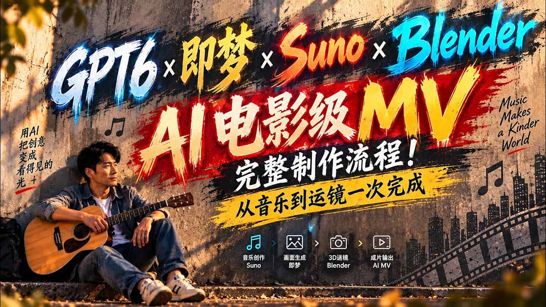 (20587期)GPT6×即梦×Suno×Blender|AI电影级MV完整制作流程!从音乐到运镜一次完成 (无水印)网创吧-网创项目资源站-副业项目-创业项目-搞钱项目网创吧