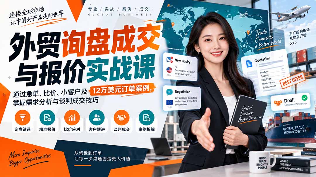 (20424期)外贸询盘成交与报价实战课:通过急单、比价、小客户及12万美元订单案例,掌握需求分析与谈判成交技巧网创吧-网创项目资源站-副业项目-创业项目-搞钱项目网创吧
