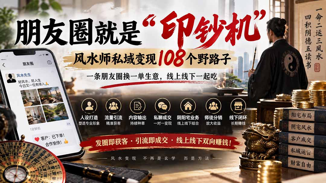 (20464期)朋友圈就是“印钞机”,风水师私域变现108个野路子,一条朋友圈换一单生意,线上线下一起吃【文档】网创吧-网创项目资源站-副业项目-创业项目-搞钱项目网创吧