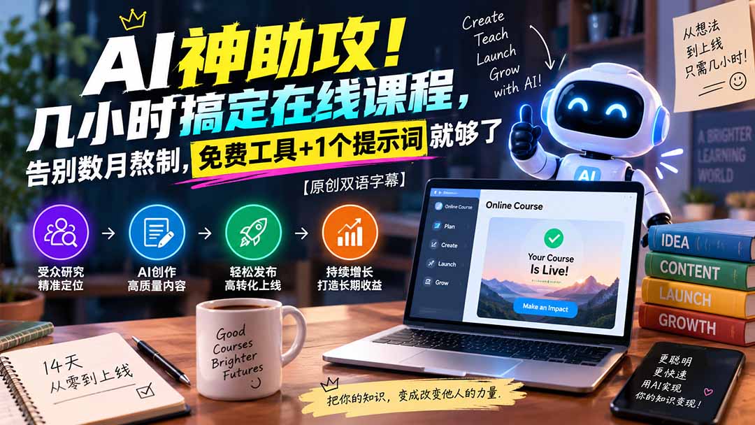 (20528期)AI神助攻!几小时搞定在线课程,告别数月熬制,免费工具+1个提示词就够了【原创双语字幕】网创吧-网创项目资源站-副业项目-创业项目-搞钱项目网创吧