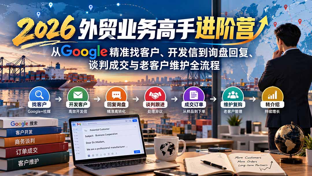 (20690期)2026外贸业务高手进阶营:从Google精准找客户、开发信到询盘回复、谈判成交与老客户维护全流程网创吧-网创项目资源站-副业项目-创业项目-搞钱项目网创吧
