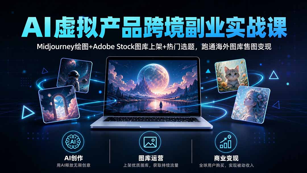 (20514期)AI虚拟产品跨境副业实战课|Midjourney绘图+Adobe Stock图库上架+热门选题,跑通海外图库售图变现网创吧-网创项目资源站-副业项目-创业项目-搞钱项目网创吧