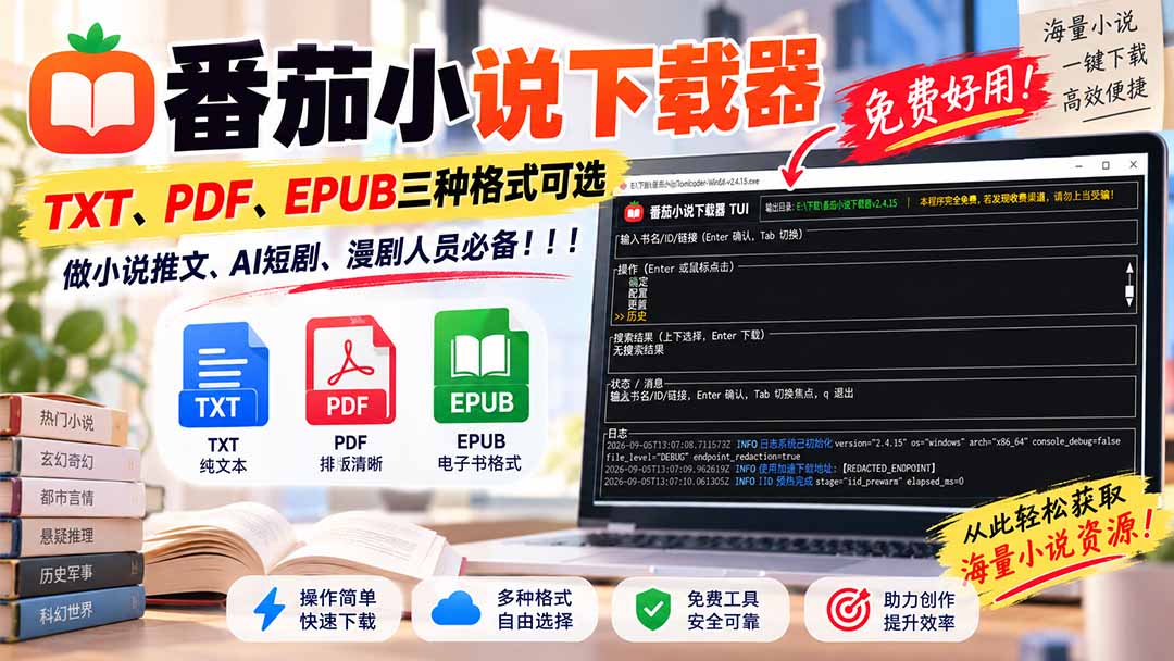 （20529期）番茄小说下载器，TXT、PDF、EPUB三种格式可选，做小说推文、AI短剧、漫剧人员必备！网创吧-网创项目资源站-副业项目-创业项目-搞钱项目网创吧