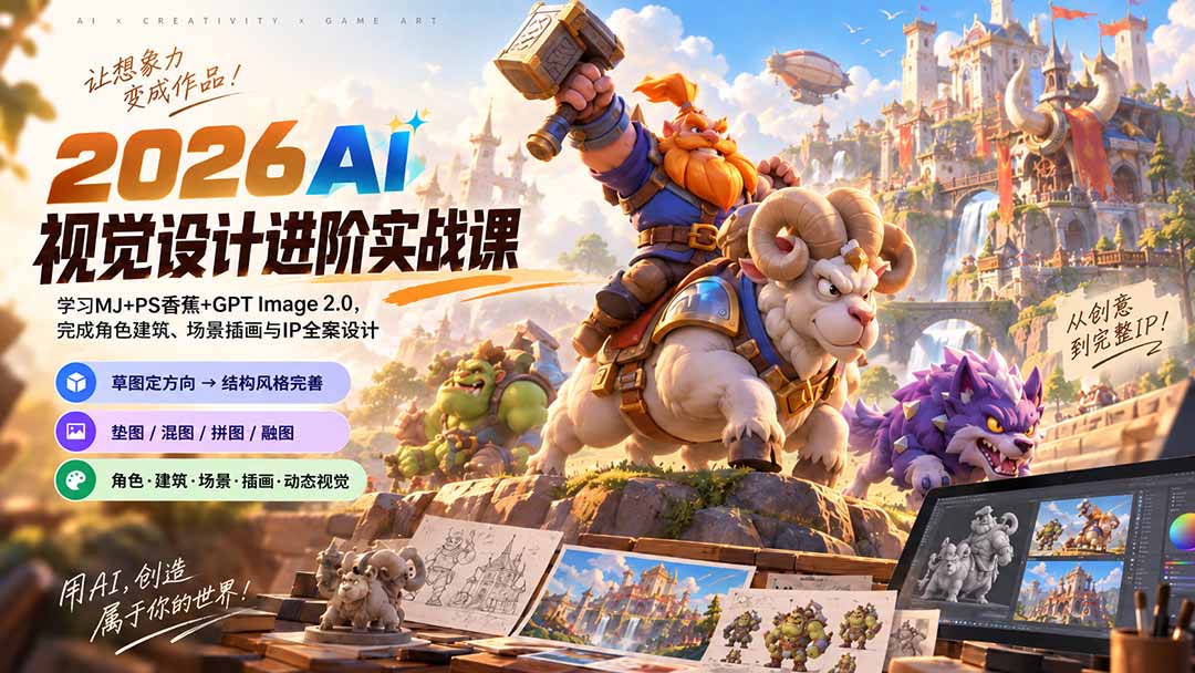 (20425期)2026AI视觉设计进阶实战课-更新:学习MJ+PS香蕉+GPT Image 2.0,完成角色建筑、场景插画与IP全案设计网创吧-网创项目资源站-副业项目-创业项目-搞钱项目网创吧