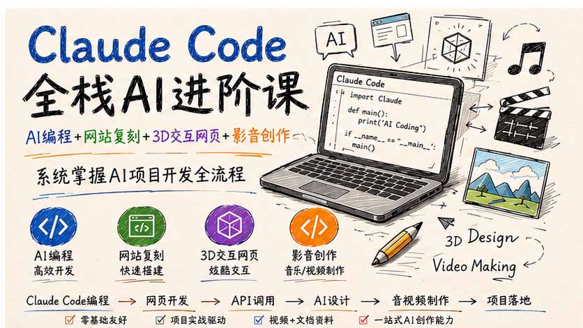 (20188期)Claude Code全栈AI进阶课-更新;AI编程+网站复刻+3D交互网页+影音创作,系统掌握AI项目开发全流程网创吧-网创项目资源站-副业项目-创业项目-搞钱项目网创吧