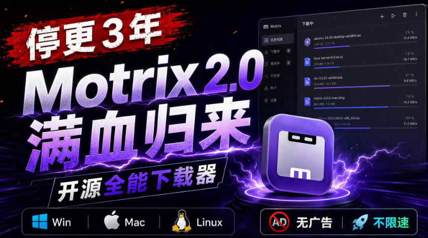 (20382期)停更3年,Motrix 2.0满血归来:开源全能下载器,Win/Mac/Linux通吃,无广告不限速网创吧-网创项目资源站-副业项目-创业项目-搞钱项目网创吧