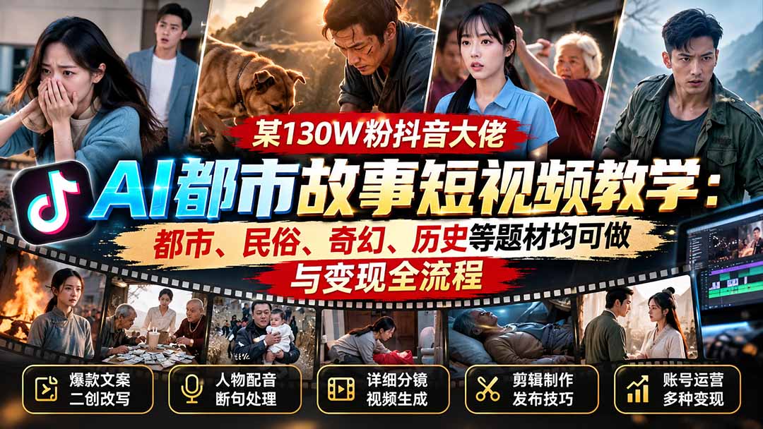 (20692期)某130W粉抖音大佬AI都市故事短视频教学:都市、民俗、奇幻、历史等题材均可做与变现全流程网创吧-网创项目资源站-副业项目-创业项目-搞钱项目网创吧