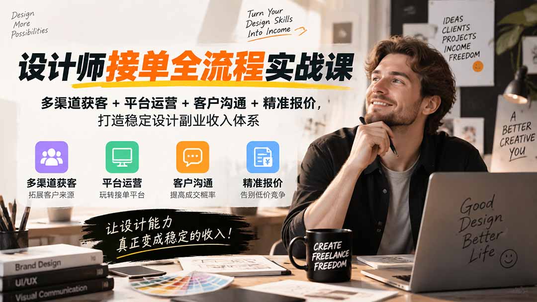 （20563期）设计师接单全流程实战课-无水印｜多渠道获客+平台运营+客户沟通+精准报价，打造稳定设计副业收入体系网创吧-网创项目资源站-副业项目-创业项目-搞钱项目网创吧