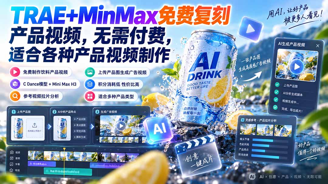 (20362期)TRAE+MinMax免费复刻产品视频,无需付费,适合各种产品视频制作网创吧-网创项目资源站-副业项目-创业项目-搞钱项目网创吧