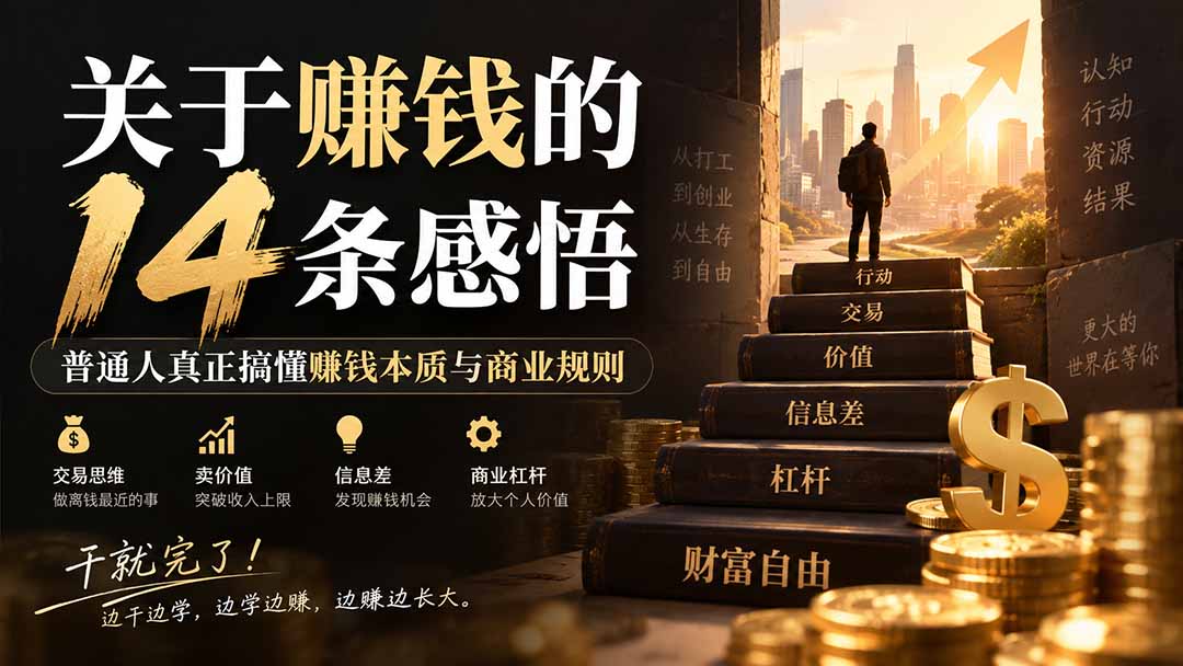 (20384期)付费文章:关于賺钱的14条感悟关于赚钱的14条感悟:普通人真正搞懂赚钱本质与商业规则网创吧-网创项目资源站-副业项目-创业项目-搞钱项目网创吧