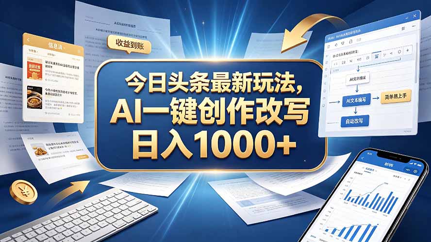 （20566期）今日头条最新玩法，AI 一键创作改写，简单易上手，轻松日入 1000 +网创吧-网创项目资源站-副业项目-创业项目-搞钱项目网创吧