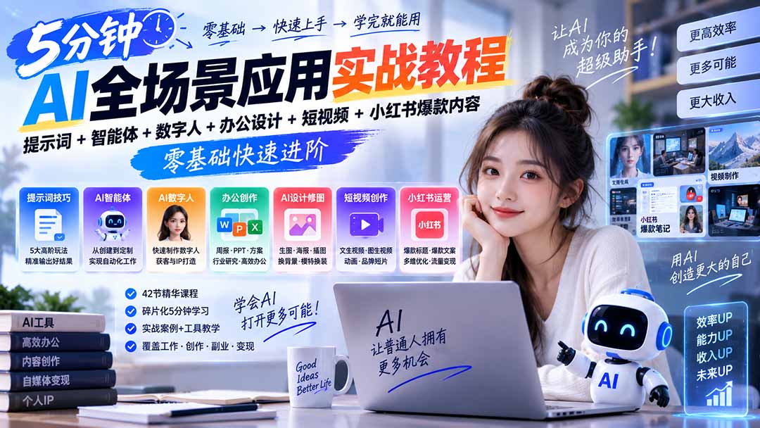 (20493期)AI全场景应用实战教程|提示词+智能体+数字人+办公设计+短视频+小红书爆款内容,零基础快速进阶网创吧-网创项目资源站-副业项目-创业项目-搞钱项目网创吧