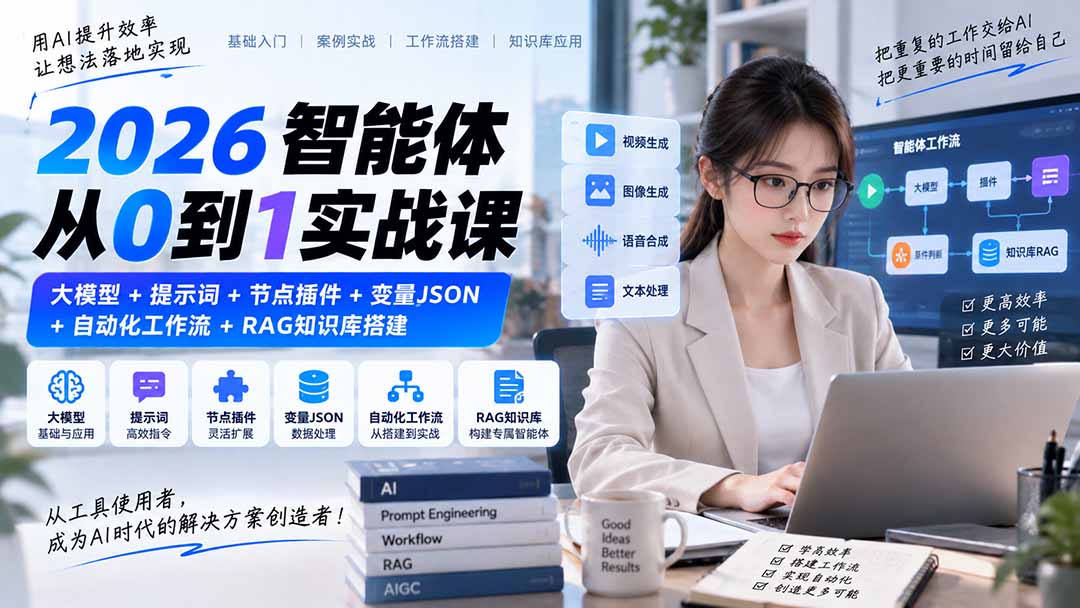 （20546期）2026智能体从0到1实战课｜大模型+提示词+节点插件+变量JSON+自动化工作流+RAG知识库搭建网创吧-网创项目资源站-副业项目-创业项目-搞钱项目网创吧