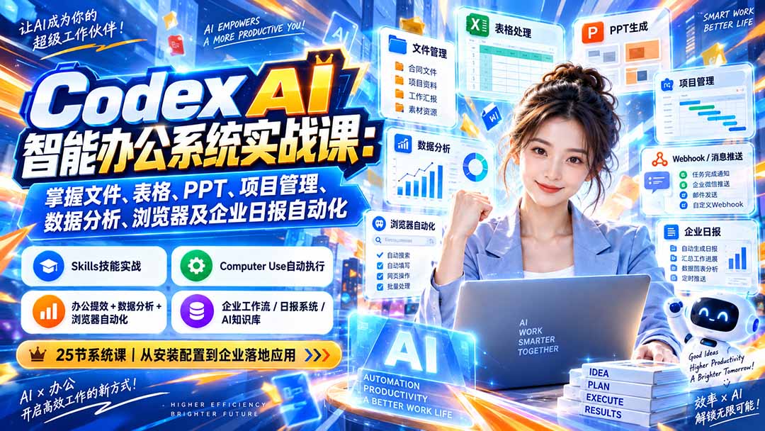 (20446期)Codex AI智能办公系统实战课:掌握文件、表格、PPT、项目管理、数据分析、浏览器及企业日报自动化网创吧-网创项目资源站-副业项目-创业项目-搞钱项目网创吧