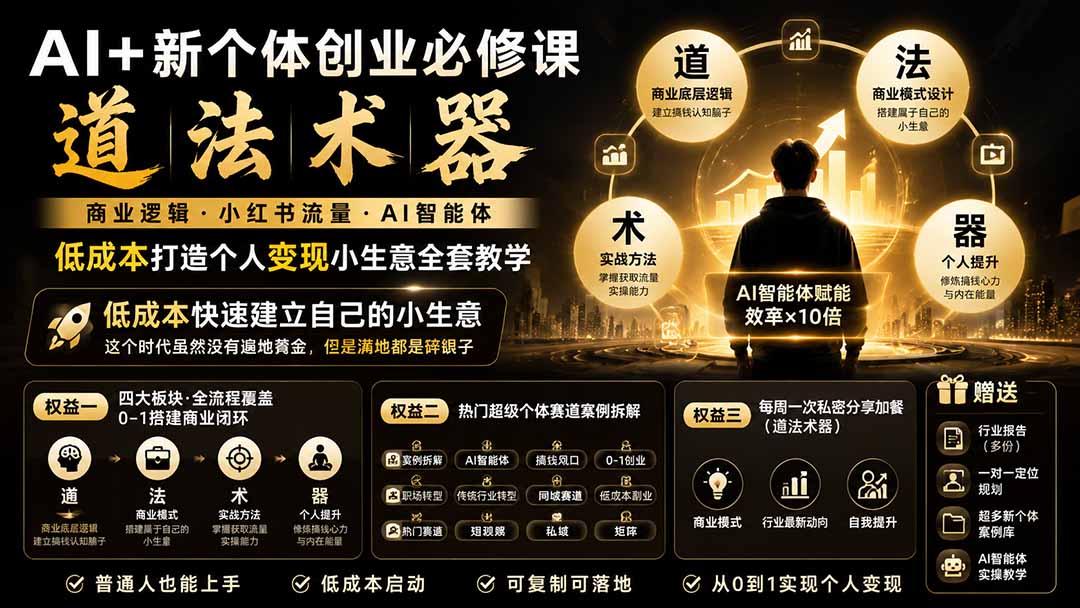 (20592期)AI+新个体创业必修课-更新0922|道法术器|商业逻辑·小红书流量·AI智能体|低成本打造个人变现小生意全套教学网创吧-网创项目资源站-副业项目-创业项目-搞钱项目网创吧