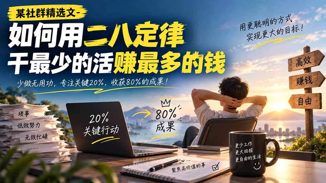 （20385期）某社群精选文-如何用二八定律干最少的活赚最多的钱网创吧-网创项目资源站-副业项目-创业项目-搞钱项目网创吧