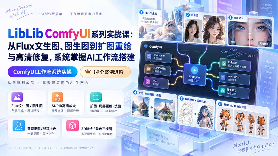 （20368期）LibLib ComfyUI系列实战课：从Flux文生图、图生图到扩图重绘与高清修复，系统掌握AI工作流搭建网创吧-网创项目资源站-副业项目-创业项目-搞钱项目网创吧