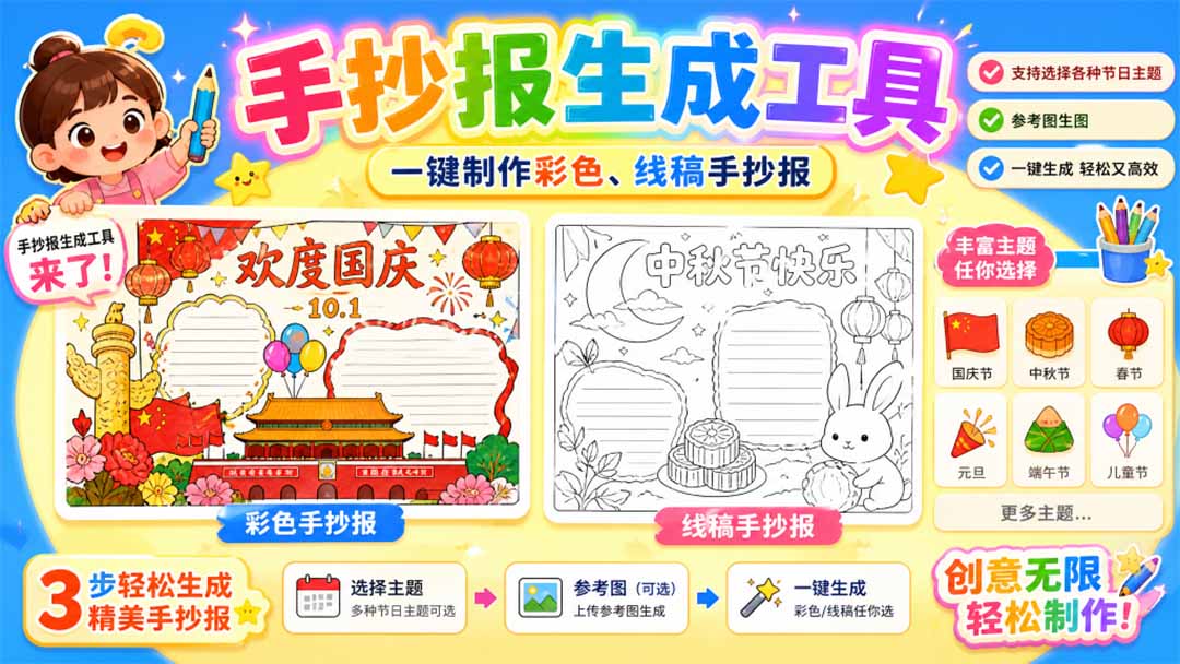 (20265期)手抄报批量生成工具来了,完全免费,告别豆包生图,这个高清无水印网创吧-网创项目资源站-副业项目-创业项目-搞钱项目网创吧